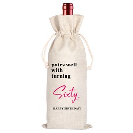 60th Birthday Wine Bag | Sixty Birthday Gift | 60 Years Old Gift | Idea Wine BagPairs Well with Birthday Bag | Birthday Gift For Him Her | 1964 Unique Birthday Gift (60th Birthday-Pink)