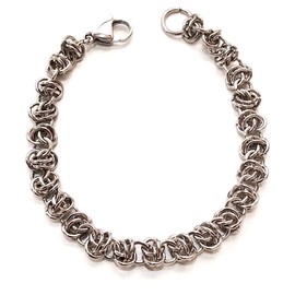 Handwoven Stainless Steel Chain Mail Link Bracelet with Barrel Weave, 20 cm