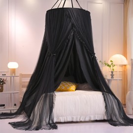 HUOQOU Double Layer Princess Round Dome Canopy Bed Curtain for Girls Adults Children Dreamy Mosquito Net Cute Bedroom Decoration Castle Play Tent Reading Corner (Black/Black)