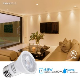 TORCHSTAR PAR16 LED Bulb, UL Listed Dimmable Spot Light, 40° Beam Angle, 500LM Track Spotlight, 50W Equivalent Track Light Bulbs, 3000K Warm White, E26 Medium Base, Damp Rated, Pack of 6