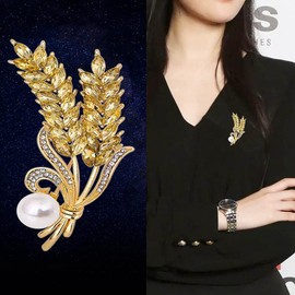 Carufin Women Crystal Wedding Party Brooch Gold Ear Wheat Brooch Premium Sparkling Rhinestone Accessories Clothing Craft