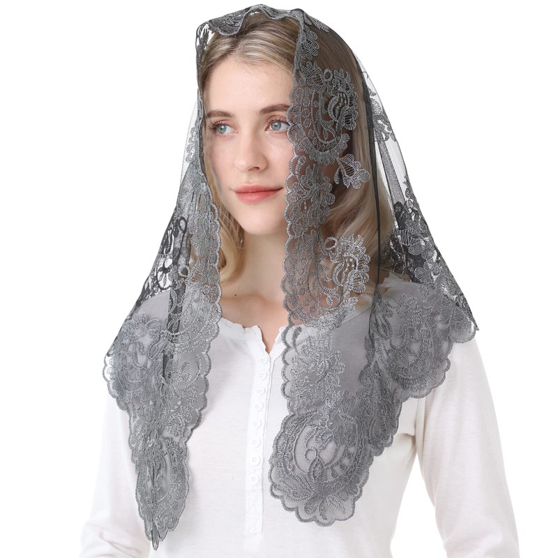 Spanish Mantilla Grey Chaple Veil Christian Prayer Veil Catholic Church