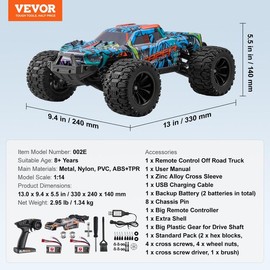 VEVOR Remote Control Car, 1:10 Scale RC Car for Kids,  All Terrain 4WD Off-Road Truck with 45° Wheelie & Adjustable Speed, 50 km/h High-Speed Hobby RC Racing Car Toy, Ideal Gift for 8+ Year Kids, IPX4:_1:14 Scale