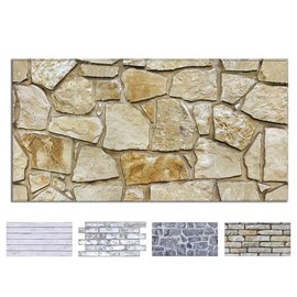 COMSTICKC 3D Faux Stone Wall Panels Peel and Stick, 12 Pcs 22.8" x 11.8", DIY UrltraLight PVC Fake Stone Textured Self Adhesive Wall Panels for Kitchen, Living Room Background, Covers 22.48 sq.ft