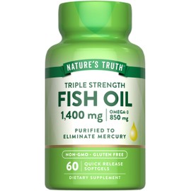 Nature's Truth Triple Strength Fish Oil Softgels | 1400 mg | 60 Count | Active Omega 3 | Non-GMO & Gluten Free Supplement