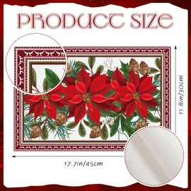 Christmas Poinsettia Placemats Set of 6, Seasonal Winter Christmas Red Table Mats for Kitchen Dining Table Holiday Farmhouse Xmas Home Party Decoration 12 x 18 Inch