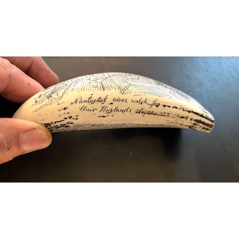 NEW !! Scrimshaw whale tooth resin REPLICA "NANTUCKET WIVES" 6"