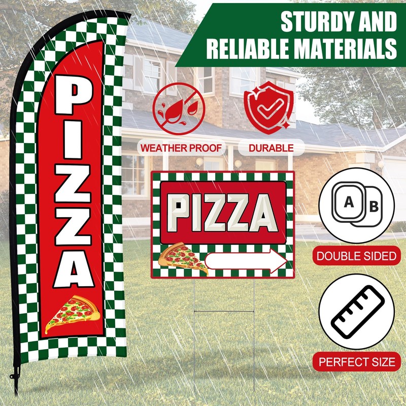 4 Sets Pizza Sign Sets 1 Pack Pizza Feather Flag