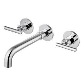 Airuida Wall Mounted Widespread Bathroom Sink Faucet Wall Mount Lavatory Faucet Vanity Sink Mixer Tap 2 Lever Handles 3 Holes 360 Swivel Spout with Brass Rough in Valve Chrome Polish