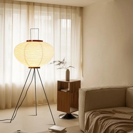 Paper Floor Lamp, Noguchi Style Paper Floor Lantern Lamp, Japanese Minimalist Akari Floor Lamp with 3-Color Temperature Standing Lamps Wabi Sabi Decor for Bedroom, Living Room(Bulb Included)