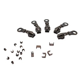 YKK Zipper Repair Kit Solution 5 Zipper Heads - Sliders with Pulls #5 Brand Donut Style Pulls - 5pcs with Top and Bottom Stoppers (Antique Brass)