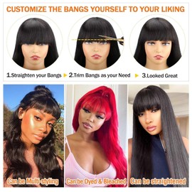 Body Wave Human Hair Wig with Bangs for Women Real Hair Wig with Fringe for Women Wear And Go Glueless Wig Human Hair Real Hair Wig Black with Fringe 150% Density 18 Inches