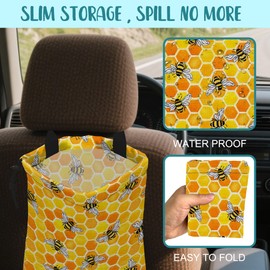 KXWQTRDD Car Trash Bag Watercolor Honeycomb and Bees Leak-Proof Waterproof Car Garbage Bag with Drawstring Foldable Canvas Trash Bin with Adjustable Buckle for Car Accessories, Travelling, Camping