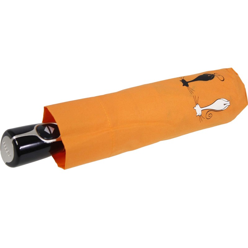 Doppler Mini Pocket Umbrella Open-Close Automatic Cats Friends, orange, Compact,