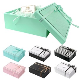 TAIXING Gift Box with Lid, Gift Box 21.7 x 15.7 x 8.5 cm, Gift Box with Bows, Raffia, Greeting Cards, Gift Box Set for Wedding, Birthday, Valentine's Day, Christmas