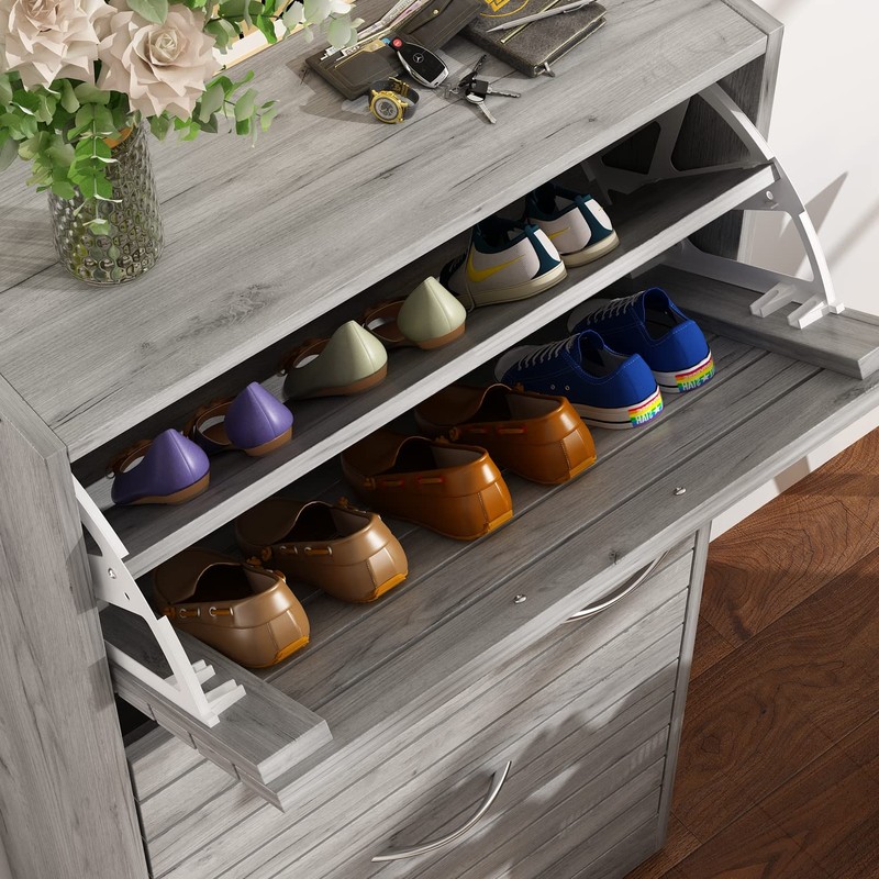 ECACAD 3-Drawer Shoe Storage Cabinet with Ventilate Doors, Wood 3-Tier