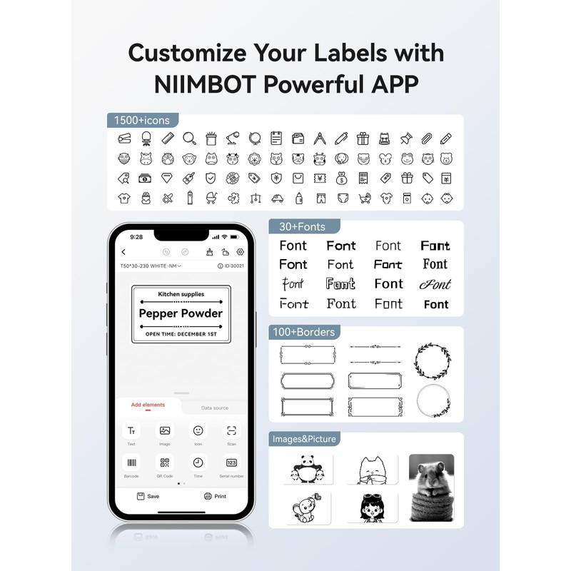 NIIMBOT B1 Bluetooth Label Maker Machine, Portable Label Printer, Large