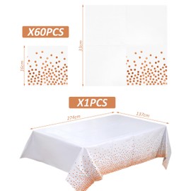 60 Sheets of Rose Gold Paper Towels On A White Background, 1 Tablecloth with Red Rose Gold On A White Background, Napkin Pink, Napkin Birthday