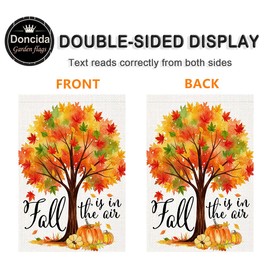 Doncida Fall Garden Flag 12x18 Inch Double Sided Burlap Autumn Tree Maple Leaves Fall Is In The Air Small Yard Flag for Outside Decoration