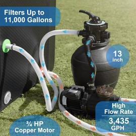 Airthereal AquaMind AM13 Sand Filter Pump for Above Ground Pool, 13" Pool Sand Filter System, ¾ HP Motor, High-Flow 3,435 GPH, 7-Way Valve, Reliable Motor for Pools Up to 11,000 Gallons