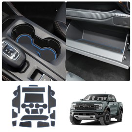 LUWU 2024 Ford Ranger Center Console Liners - XL/XLT/Lariat/Raptor Cup Holder Inserts and Shifter Liner Trim Mats - Blue