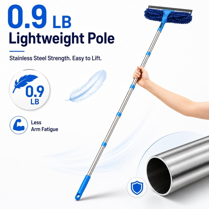 2-in-1 Window Cleaning Kit with Bucket, Extension Pole & Squeegee