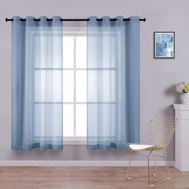 KOUFALL Dusty Blue Curtains 45 Inch Length for Kitchen Grommet Set 2 Pack Short Sheer Curtains for Small Windows Bedroom Bathroom Decor 52x45 Long