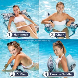 Aqua 4-in-1 Deluxe Monterey – Resort-Quality Pool Float & Water Hammock – Multi-Purpose, Inflatable Pool Floats for Adults – Thick, Durable Fabric Material – Antigua Blue