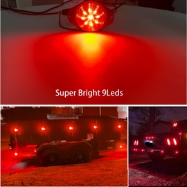 NBWDY 4Pcs 3'' Round Red Side Marker Light,Waterproof 12V-24V DC Truck Trailer LED Clearance Marker Lights,Front Rear Signal Indicator Tail Light Step Dome Light for Pickup ATV RV UTV Boat