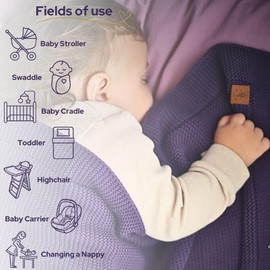 Little Dedi 100% Organic Cotton Baby Knitted Blanket with Gift Box - Soft Toddler, Crib, Stroller Blanket - Neutral Swaddle and Receiving Blanket for Newborns, 30"x40", Sweet Grape