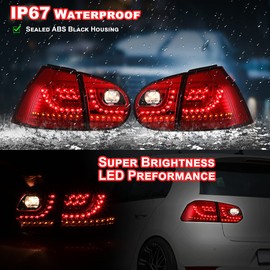 Nixon Offroad Tail Lights for VW GTI Golf 5 Rabbit 2006 2007 2008 2009 Tail Lamps LED Rear Lights Car Rear Lamps Assembly Replacement 1Pair (Chrome Housing/Red Lens)