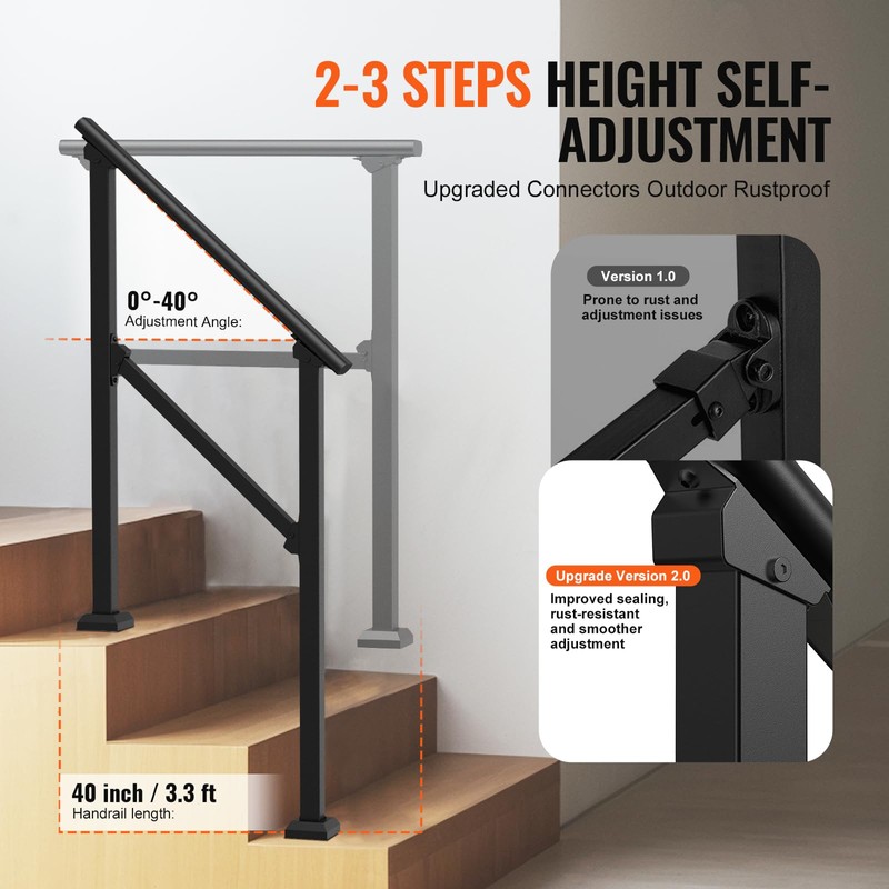 VEVOR Handrails for Outdoor Steps, 2 PCS 2 Step Stair