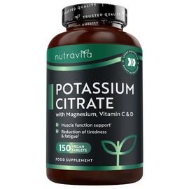 Nutravita Potassium Supplements 1540mg with Vitamin C, D & Magnesium - 150 Vegan Tablets - High Strength Potassium Citrate - Electrolytes Support - Contributes to Normal Muscle Function