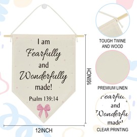 Wzotiy Bible Verse Signs Decorations Christian Nursery Decor I am Fearfully and Wonderfully Made Canvas Hanging Banner Wall Sign for Nursery Kids Room Classroom 16x14Inch Poster2213