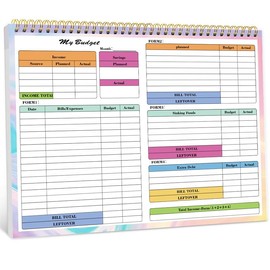 Monthly Budget Planner Notebook, B5 Size, 50 Pages, Spiral-Bound with Transparent Cover, Income and Expense Tracker