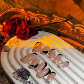 Valentine's Day Press on Nails Black and White French Tip Press on False Nails Square Reusable Fake Nail with Adhesive Tabs 24pcs