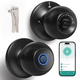 Fingerprint Door Lock, Smart Fingerprint Door Knob with Lock, Biometric Door Lock with App Control, Keyless Thumbprint Entry Door Lock for Bedroom, Apartment, Front Door, Home(Black)