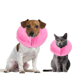 Rinling Dog Cone Collar, Inflatable Collar After Surgery Soft Cone for Dogs and Cats Pink XS (5-8")