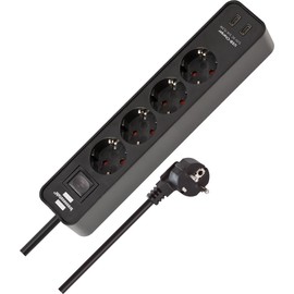 Brennenstuhl Brennenstuhl Ecolor Steckdosenleiste 4-Fach mit USB-Ladebuchse (Mehrfachsteckdose mit 2X USB C, Schalter und 1,5m Kabel) schwarz