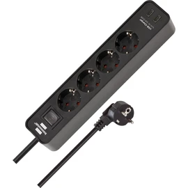 Brennenstuhl Brennenstuhl Ecolor Steckdosenleiste 4-Fach mit USB-Ladebuchse (Mehrfachsteckdose mit 2X USB C, Schalter und 1,5m Kabel) schwarz