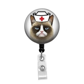Unbranded Grumpy Cat Nurse - Retractable Badge Holder - Badge Reel - Lanyards - Stethoscop - Carabiner