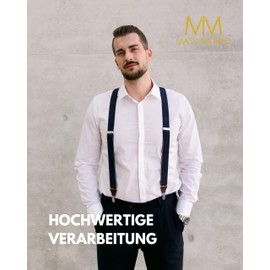 Massi Morino Genuine Leather Braces for Men (Including Elegant Gift Box) - Length-Adjustable, Genuine Leather Straps, Wide, in Classic Y Shape, with Strong Clips -