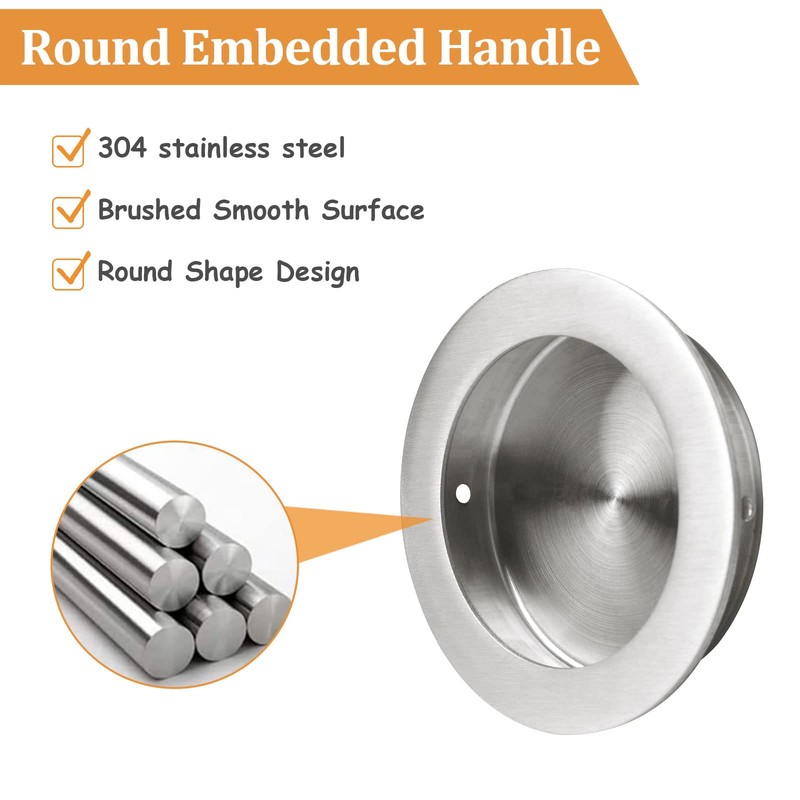 MOROBOR 2.7inch Round Embedded Door Handle, 4pcs Stainless Steel Round
