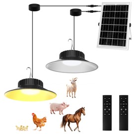 TSUNESLUX 2 Pack Solar Shed Light Outdoor Indoor, Solar Powered Pendant Light with Upgraded Remote, 3000K/4000K/6000K Dimmable, Dusk to Dawn, IP65 Waterproof for Shed, Barn, Chicken Coop, Gazebo