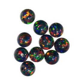 uGems® 10 Black Created Opal Round Beads for Fine Jewelry – 4mm Fully Drilled Synthetic Lab Opal Beads with Black Base, Kyoto Method – Sold in Sets of 10 – SKU: gem03312
