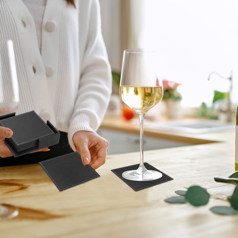 Famibay PU Leather Coasters with Holder Set of 6 Drink