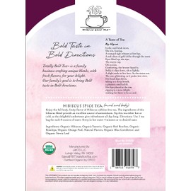 TBT - Totally Bold Tea - Organic Hibiscus Spice Tea - Caffeine-free - 30 pyramid whole leaf bags.