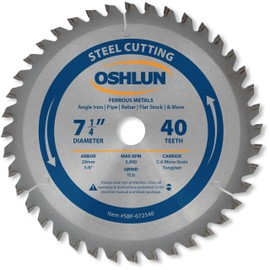 Oshlun SBF-072540 7-1/4-Inch 40 Tooth TCG Saw Blade with 20mm Arbor (5/8-Inch Bushing) for Mild Steel and Ferrous Metals