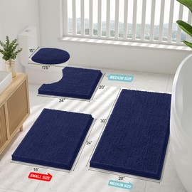 Smiry Luxury Chenille Bathroom Rugs 36x24, Extra Soft and Absorbent Shaggy Bath Mat, Machine Washable, Non-Slip Plush Carpet Runner for Tub, Shower, and Floor, Home Decor Accessories, Navy Blue