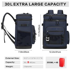 Hulongo 48Cans Large Cooler Backpack, Leakproof Insulated Backpack Cooler for Men & Women, Waterproof, 30L, Dark Blue